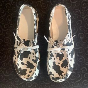 Cute cow print slip on shoes